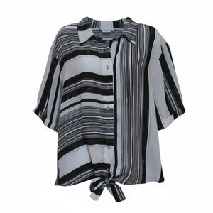 Cato Striped Black and White Women's Top Size XL Button Up Tie Knot